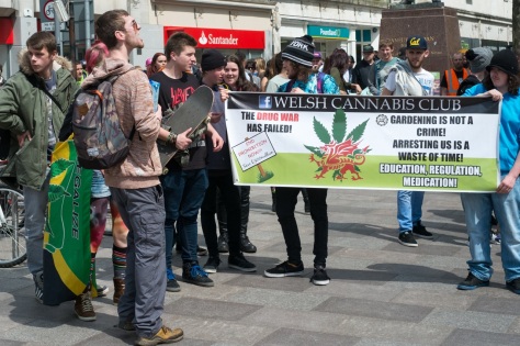Cardiff City Centre, Cardiff, Wales, May 7, 2016: Cardiff CSC (Cannabis Social Club) organises the 6th Annual March through City Centre, in protest against the prohibition of Cannabis. Those participating are demanding the legalisation of cannabis for medical and recreational purposes. © Daniel Damaschin