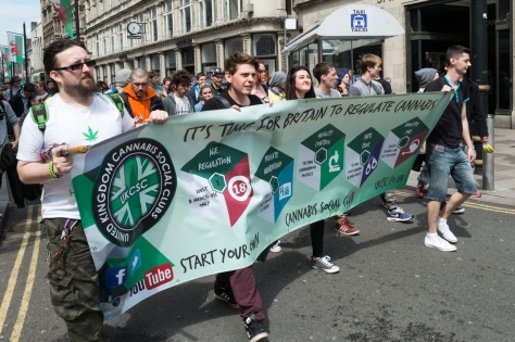 Cardiff City Centre, Cardiff, Wales, May 7, 2016: Cardiff CSC (Cannabis Social Club) organises the 6th Annual March through City Centre, in protest against the prohibition of Cannabis. Those participating are demanding the legalisation of cannabis for medical and recreational purposes. © Daniel Damaschin