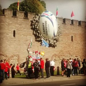 giant rugby ball in the wall