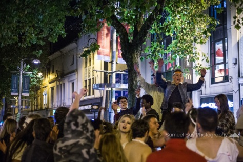 Revellers dance to the music during Hallowe'en celebrations- 1st November 2016 - Queen Street Cardiff, United Kingdom. ©Samuel Bay