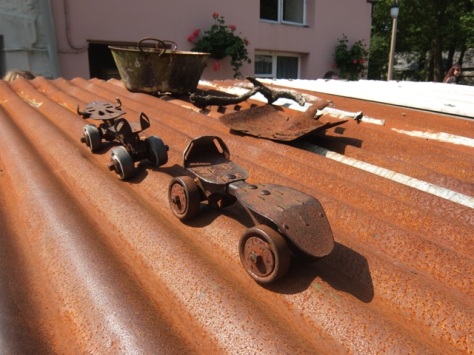 Rollerskates on top of the 1955 coal store